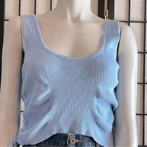 Fashion Nova Sky Blue Ribbed Drawstring Tank Top